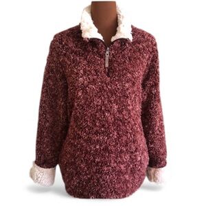 Weatherproof Vintage Long Sleeve Ladies Fleece Pullover Size L Rustic Red EUC